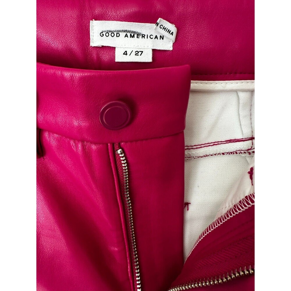 Good American Faux Leather Pants 4/27 Pink Love Potion Straight Leg High Rise - Picture 5 of 8